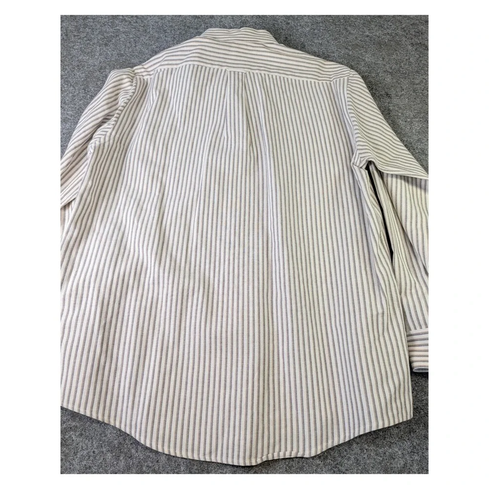 Stafford Mens 17 36/37 Striped Oxford Button Down Shirt Blue Tan Wrinkle Free
